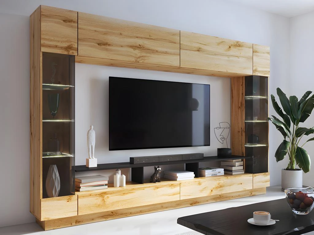 Mur TV Avec Rangements Et LEDs - Naturel - BRIANO 4 Mur TV Avec Rangements Et LEDs - Naturel - BRIANO – Image 2