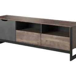 Meuble TV LAONILE - 1 Porte, 2 Tiroir Et 2 Niches - Noyer Et Anthracite -Pas Cher Mobiliora Magasin meuble tv 475989