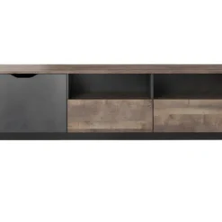 Meuble TV LAONILE - 1 Porte, 2 Tiroir Et 2 Niches - Noyer Et Anthracite -Pas Cher Mobiliora Magasin meuble tv 475991