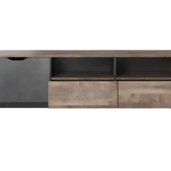 Meuble TV LAONILE - 1 Porte, 2 Tiroir Et 2 Niches - Noyer Et Anthracite -Pas Cher Mobiliora Magasin meuble tv 475993