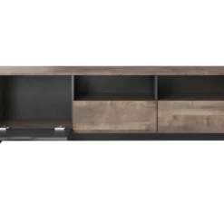 Meuble TV LAONILE - 1 Porte, 2 Tiroir Et 2 Niches - Noyer Et Anthracite -Pas Cher Mobiliora Magasin meuble tv 475995