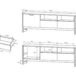 Meuble TV LAONILE - 1 Porte, 2 Tiroir Et 2 Niches - Noyer Et Anthracite -Pas Cher Mobiliora Magasin meuble tv 475997