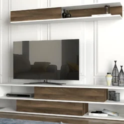 Ensemble TV - 2 Portes - Naturel Et Blanc - MAROFARI