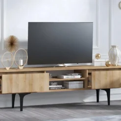 Meuble TV - 2 Tiroirs Et 2 Niches - Naturel Et Noir - OLIENA 9 Meuble TV - 2 Tiroirs Et 2 Niches - Naturel Et Noir - OLIENA -Pas Cher Mobiliora Magasin meuble tv 504079