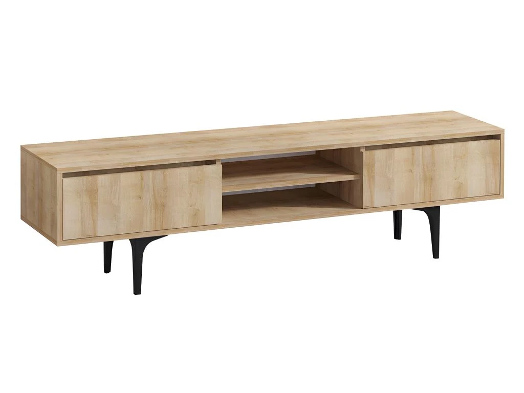 Meuble TV - 2 Tiroirs Et 2 Niches - Naturel Et Noir - OLIENA 6 Meuble TV - 2 Tiroirs Et 2 Niches - Naturel Et Noir - OLIENA – Image 4