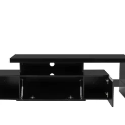 Meuble TV Avec 3 Portes Et 2 Niches - Avec Leds - MDF Laqué - Noir - BANON -Pas Cher Mobiliora Magasin meuble tv 5734627