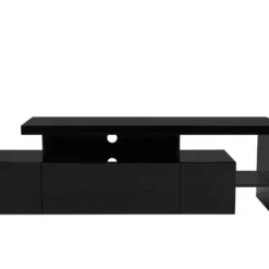 Meuble TV Avec 3 Portes Et 2 Niches - Avec Leds - MDF Laqué - Noir - BANON -Pas Cher Mobiliora Magasin meuble tv 5734647