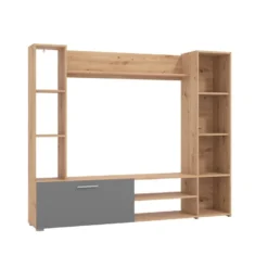 Mur TV Avec Rangements - Coloris : Naturel Et Gris - VURLENI 12 Mur TV Avec Rangements - Coloris : Naturel Et Gris - VURLENI -Pas Cher Mobiliora Magasin meuble tv 6061083