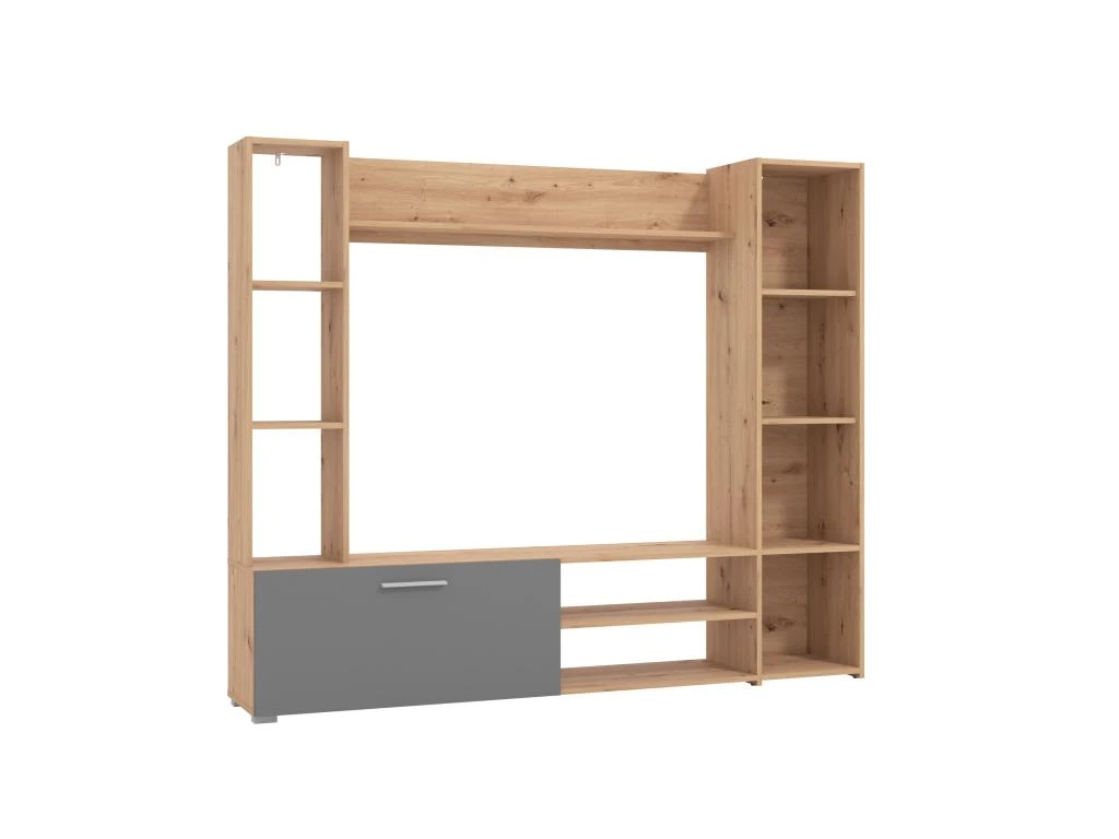 Mur TV Avec Rangements - Coloris : Naturel Et Gris - VURLENI 6 Mur TV Avec Rangements - Coloris : Naturel Et Gris - VURLENI – Image 4