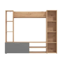 Mur TV Avec Rangements - Coloris : Naturel Et Gris - VURLENI 11 Mur TV Avec Rangements - Coloris : Naturel Et Gris - VURLENI -Pas Cher Mobiliora Magasin meuble tv 6061085