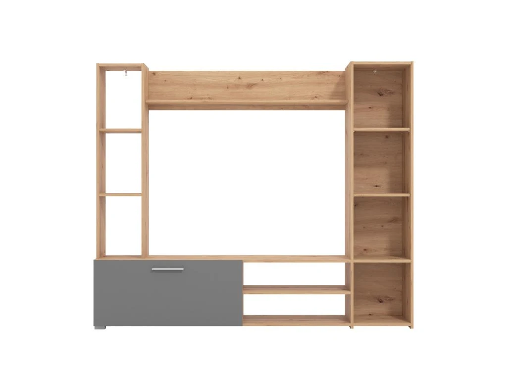 Mur TV Avec Rangements - Coloris : Naturel Et Gris - VURLENI 5 Mur TV Avec Rangements - Coloris : Naturel Et Gris - VURLENI – Image 3