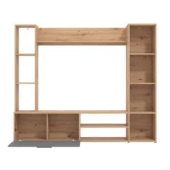 Mur TV Avec Rangements - Coloris : Naturel Et Gris - VURLENI 13 Mur TV Avec Rangements - Coloris : Naturel Et Gris - VURLENI -Pas Cher Mobiliora Magasin meuble tv 6061087