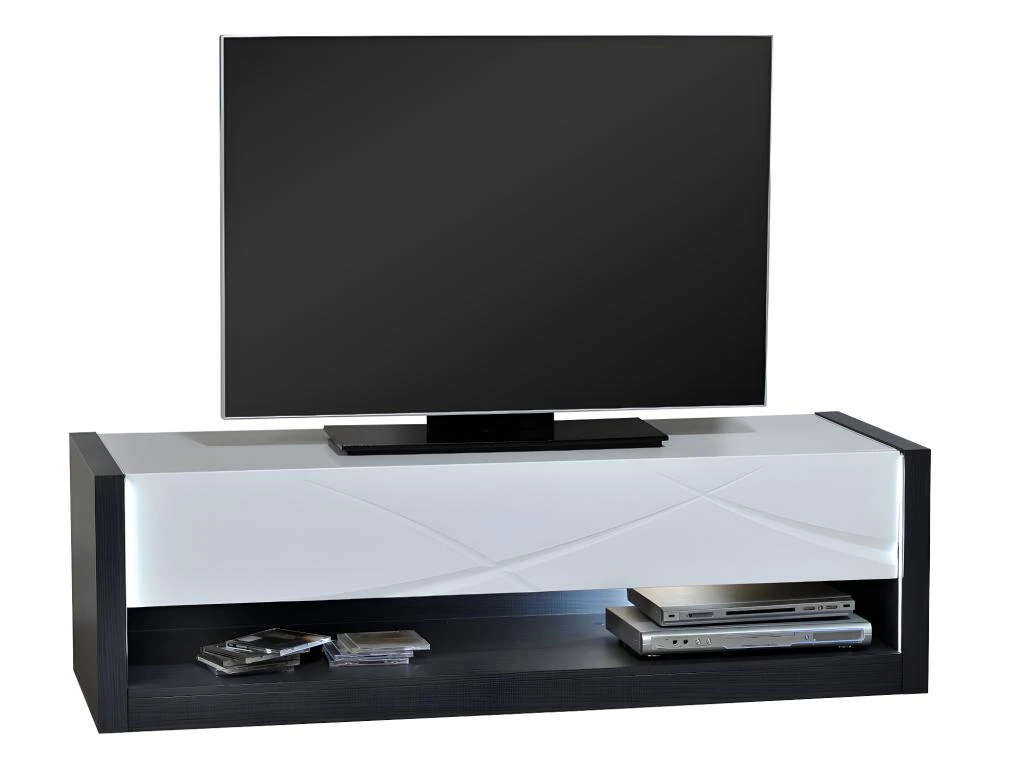 Meuble TV 1 Tiroir Et 1 Niche - Avec LEDs - Anthracite Et Blanc Laqué - LUDMILA 3 Meuble TV 1 Tiroir Et 1 Niche - Avec LEDs - Anthracite Et Blanc Laqué - LUDMILA