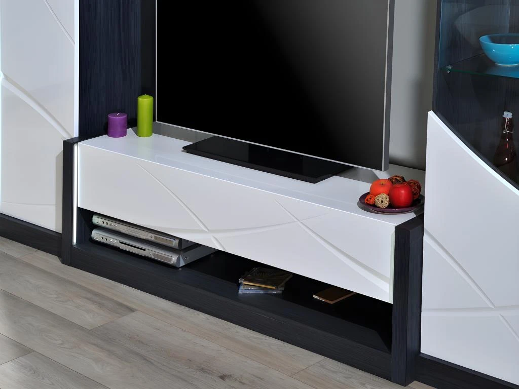 Meuble TV 1 Tiroir Et 1 Niche - Avec LEDs - Anthracite Et Blanc Laqué - LUDMILA 4 Meuble TV 1 Tiroir Et 1 Niche - Avec LEDs - Anthracite Et Blanc Laqué - LUDMILA – Image 2
