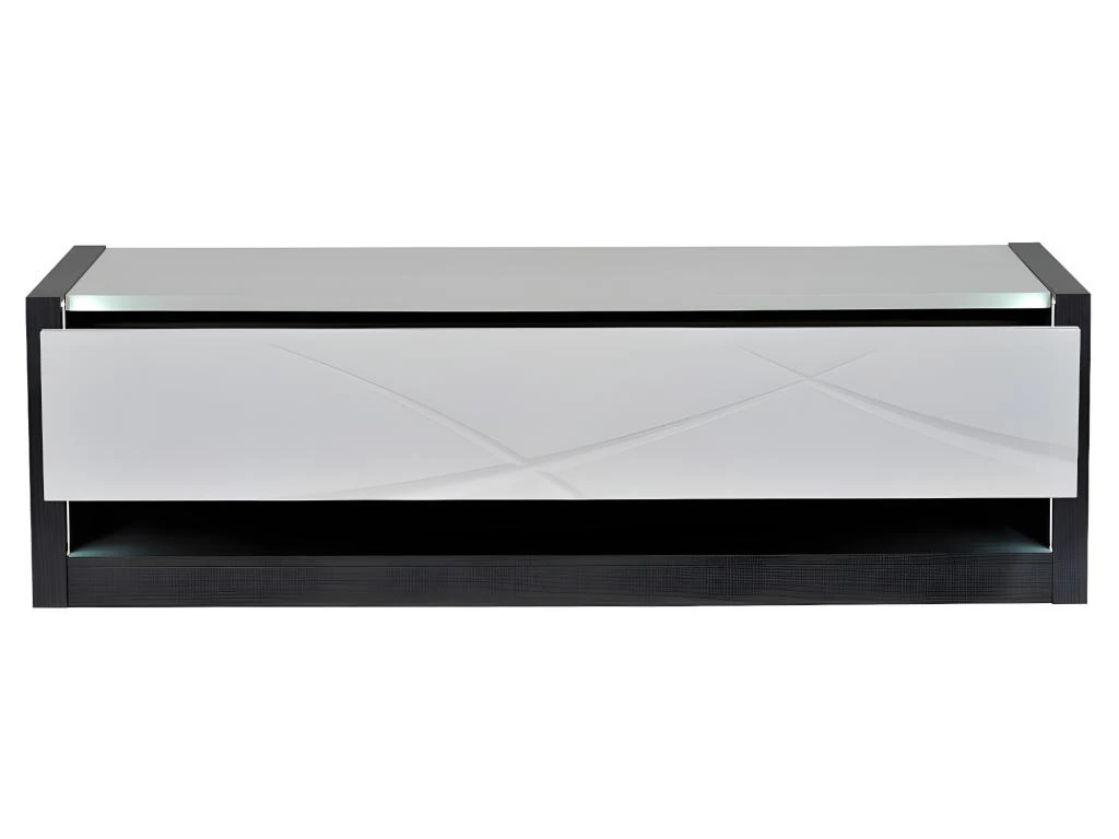 Meuble TV 1 Tiroir Et 1 Niche - Avec LEDs - Anthracite Et Blanc Laqué - LUDMILA 6 Meuble TV 1 Tiroir Et 1 Niche - Avec LEDs - Anthracite Et Blanc Laqué - LUDMILA – Image 4