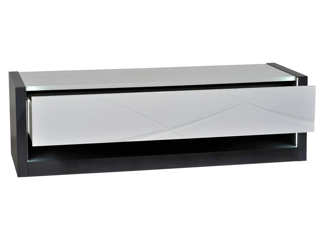 Meuble TV 1 Tiroir Et 1 Niche - Avec LEDs - Anthracite Et Blanc Laqué - LUDMILA 5 Meuble TV 1 Tiroir Et 1 Niche - Avec LEDs - Anthracite Et Blanc Laqué - LUDMILA – Image 3