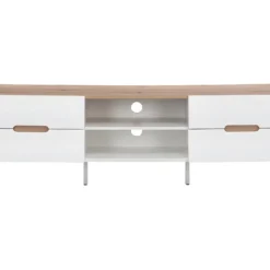 Meuble TV 4 Tiroirs Et 2 Niches - MDF Et Métal - Blanc Laqué Et Naturel - CAYANA -Pas Cher Mobiliora Magasin meuble tv 722015