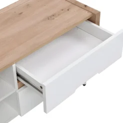 Meuble TV 4 Tiroirs Et 2 Niches - MDF Et Métal - Blanc Laqué Et Naturel - CAYANA -Pas Cher Mobiliora Magasin meuble tv 722023