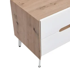Meuble TV 4 Tiroirs Et 2 Niches - MDF Et Métal - Blanc Laqué Et Naturel - CAYANA -Pas Cher Mobiliora Magasin meuble tv 722025