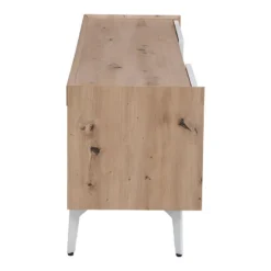 Meuble TV 4 Tiroirs Et 2 Niches - MDF Et Métal - Blanc Laqué Et Naturel - CAYANA -Pas Cher Mobiliora Magasin meuble tv 722031