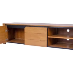 Meuble TV Avec 2 Portes Et 2 Niches - Teck - Coloris : Naturel - BEKASI -Pas Cher Mobiliora Magasin meuble tv 7294347