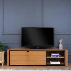 Meuble TV Avec 2 Portes Et 2 Niches - Teck - Coloris : Naturel - BEKASI