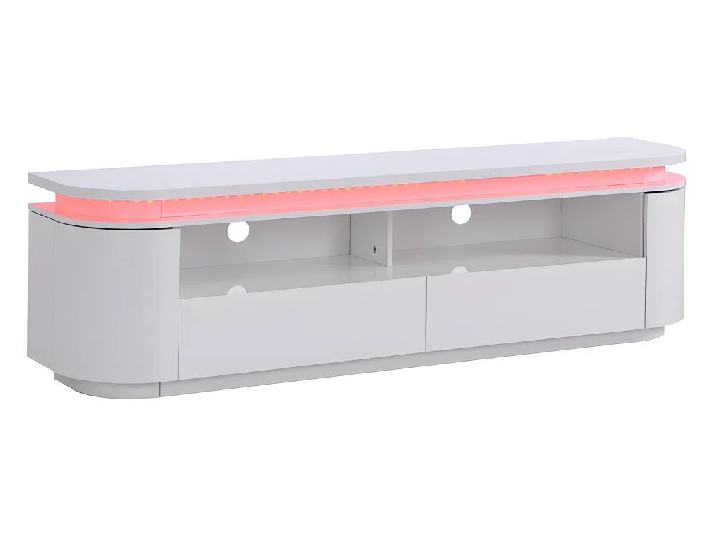 Meuble TV 2 Portes Et 2 Tiroirs Avec LEDs - MDF - Blanc Laqué - VANDANA 12 Meuble TV 2 Portes Et 2 Tiroirs Avec LEDs - MDF - Blanc Laqué - VANDANA – Image 10
