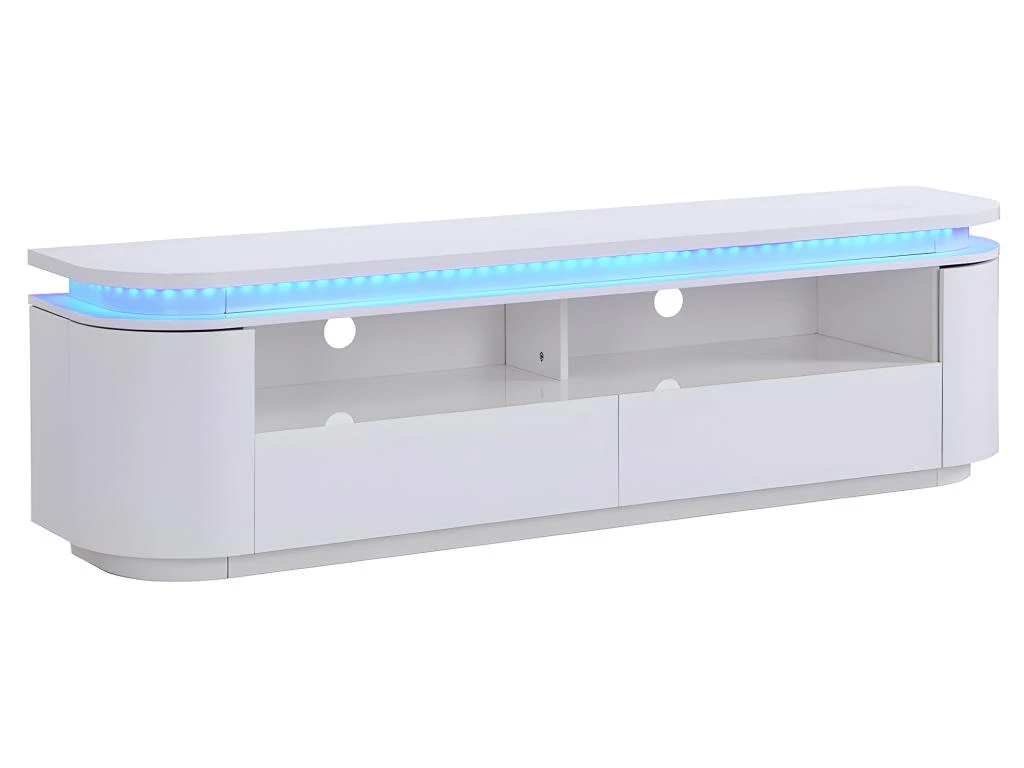 Meuble TV 2 Portes Et 2 Tiroirs Avec LEDs - MDF - Blanc Laqué - VANDANA 11 Meuble TV 2 Portes Et 2 Tiroirs Avec LEDs - MDF - Blanc Laqué - VANDANA – Image 9