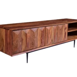 Meuble TV Avec 2 Portes Et 2 Niches - Bois De Sheesham Et Métal - Coloris : Naturel - ZELICINA -Pas Cher Mobiliora Magasin meuble tv 7557921