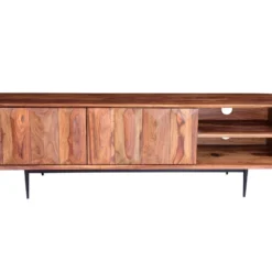 Meuble TV Avec 2 Portes Et 2 Niches - Bois De Sheesham Et Métal - Coloris : Naturel - ZELICINA -Pas Cher Mobiliora Magasin meuble tv 7557929