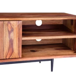 Meuble TV Avec 2 Portes Et 2 Niches - Bois De Sheesham Et Métal - Coloris : Naturel - ZELICINA -Pas Cher Mobiliora Magasin meuble tv 7557931