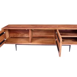 Meuble TV Avec 2 Portes Et 2 Niches - Bois De Sheesham Et Métal - Coloris : Naturel - ZELICINA -Pas Cher Mobiliora Magasin meuble tv 7557933