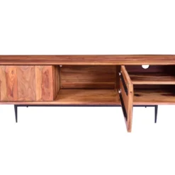 Meuble TV Avec 2 Portes Et 2 Niches - Bois De Sheesham Et Métal - Coloris : Naturel - ZELICINA -Pas Cher Mobiliora Magasin meuble tv 7557935