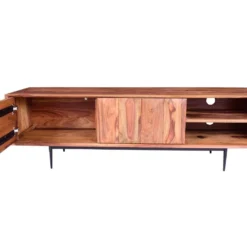 Meuble TV Avec 2 Portes Et 2 Niches - Bois De Sheesham Et Métal - Coloris : Naturel - ZELICINA -Pas Cher Mobiliora Magasin meuble tv 7557937