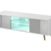 Meuble TV Design PARIS-HIT 140 Cm, 2 Portes Et 2 Niches, Coloris Blanc Et Gris + LED -Pas Cher Mobiliora Magasin meuble tv 8916625