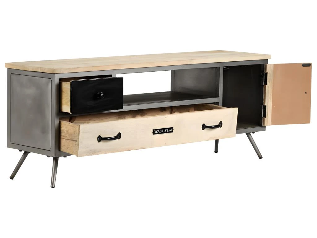 Meuble Télé Buffet Tv Télévision Design Pratique Bois De Manguier Massif Et Acier 120 Cm 2502149 6 Meuble Télé Buffet Tv Télévision Design Pratique Bois De Manguier Massif Et Acier 120 Cm 2502149 – Image 4