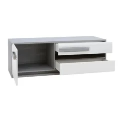 Meuble TV Blanc Et Décor Bois Gris 1 Placard Et 2 Tiroirs - ALEXIANE -Pas Cher Mobiliora Magasin meuble tv 8916827