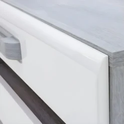 Meuble TV Blanc Et Décor Bois Gris 1 Placard Et 2 Tiroirs - ALEXIANE -Pas Cher Mobiliora Magasin meuble tv 8916829