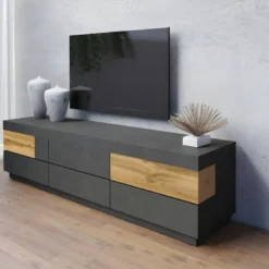 Meuble TV XL 200cm Collection KILES. Coloris Gris Anthracite Et Chêne. Style Design. -Pas Cher Mobiliora Magasin meuble tv 8916929