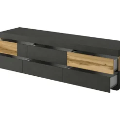 Meuble TV XL 200cm Collection KILES. Coloris Gris Anthracite Et Chêne. Style Design. -Pas Cher Mobiliora Magasin meuble tv 8916931