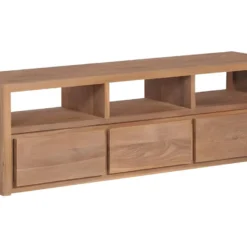 Meuble Télé Buffet Tv Télévision Design Pratique Bois Massif De Teck Et Finition Naturelle 120 Cm 2502183