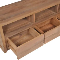 Meuble Télé Buffet Tv Télévision Design Pratique Bois Massif De Teck Et Finition Naturelle 120 Cm 2502183 -Pas Cher Mobiliora Magasin meuble tv 8917087