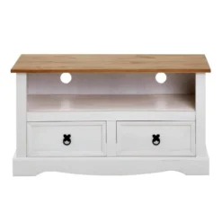 Meuble TV CAMPO Banc Télévision En Pin Massif Blanc Et Brun Avec 2 Tiroirs Et 1 Niche, Meuble De Rangement Style Mexicain En Bois 9 Meuble TV CAMPO Banc Télévision En Pin Massif Blanc Et Brun Avec 2 Tiroirs Et 1 Niche, Meuble De Rangement Style Mexicain En Bois -Pas Cher Mobiliora Magasin meuble tv 8917149