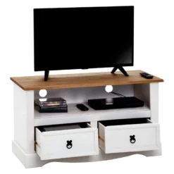 Meuble TV CAMPO Banc Télévision En Pin Massif Blanc Et Brun Avec 2 Tiroirs Et 1 Niche, Meuble De Rangement Style Mexicain En Bois 10 Meuble TV CAMPO Banc Télévision En Pin Massif Blanc Et Brun Avec 2 Tiroirs Et 1 Niche, Meuble De Rangement Style Mexicain En Bois -Pas Cher Mobiliora Magasin meuble tv 8917151