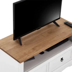 Meuble TV CAMPO Banc Télévision En Pin Massif Blanc Et Brun Avec 2 Tiroirs Et 1 Niche, Meuble De Rangement Style Mexicain En Bois 11 Meuble TV CAMPO Banc Télévision En Pin Massif Blanc Et Brun Avec 2 Tiroirs Et 1 Niche, Meuble De Rangement Style Mexicain En Bois -Pas Cher Mobiliora Magasin meuble tv 8917153