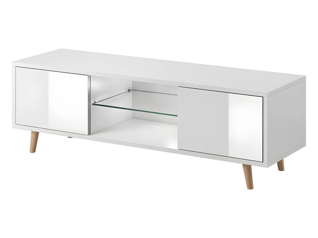 Meuble TV Design EDEN 140 Cm, 2 Portes Et 2 Niches, Coloris Blanc. Type Scandinave. 3 Meuble TV Design EDEN 140 Cm, 2 Portes Et 2 Niches, Coloris Blanc. Type Scandinave.