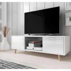 Meuble TV Design EDEN 140 Cm, 2 Portes Et 2 Niches, Coloris Blanc. Type Scandinave. 7 Meuble TV Design EDEN 140 Cm, 2 Portes Et 2 Niches, Coloris Blanc. Type Scandinave. -Pas Cher Mobiliora Magasin meuble tv 8917501