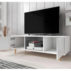 Meuble TV Design EDEN 140 Cm, 2 Portes Et 2 Niches, Coloris Blanc. Type Scandinave. 8 Meuble TV Design EDEN 140 Cm, 2 Portes Et 2 Niches, Coloris Blanc. Type Scandinave. -Pas Cher Mobiliora Magasin meuble tv 8917503