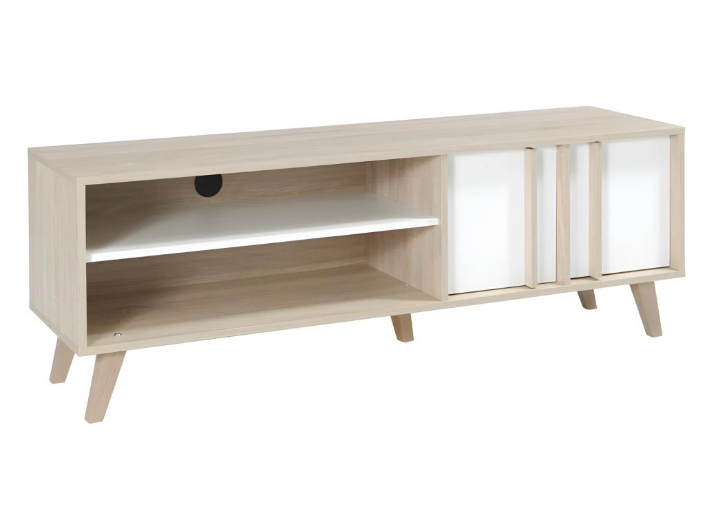 Meuble TV - HIFI De Type Scandinave De La Collection MALMO. Coloris Blanc Mat + Sonoma. 4 Meuble TV - HIFI De Type Scandinave De La Collection MALMO. Coloris Blanc Mat + Sonoma. – Image 2