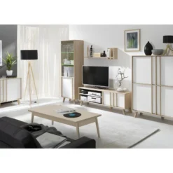 Meuble TV - HIFI De Type Scandinave De La Collection MALMO. Coloris Blanc Mat + Sonoma. 7 Meuble TV - HIFI De Type Scandinave De La Collection MALMO. Coloris Blanc Mat + Sonoma. -Pas Cher Mobiliora Magasin meuble tv 8917777